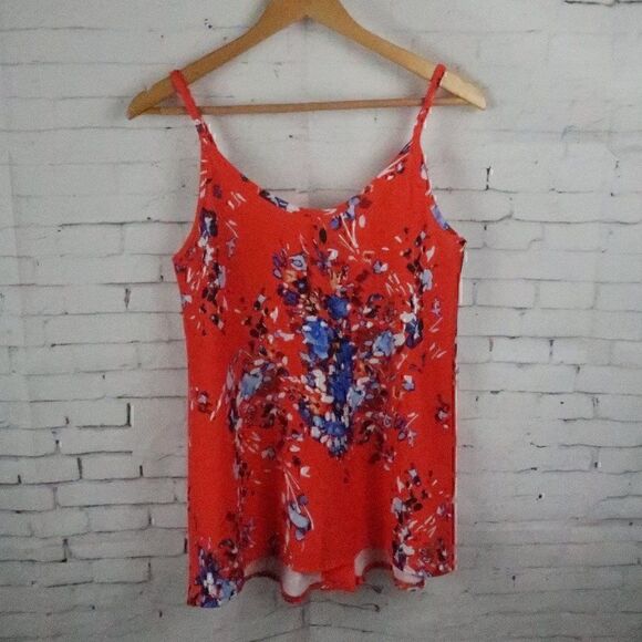 RED WITH BLUE PAINT SPLASH DESIGN BUTTON DOWN TANK TOP SIZE SMALL - Picture 7 of 7